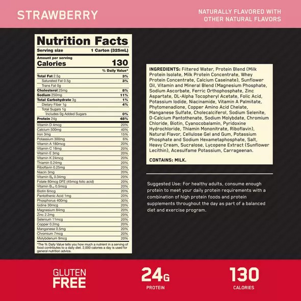 Optimum Nutrition GOLD STANDARD® Ready To Drink Protein Shake *new* Strawberry 12 Cartons (12 Servings) Slovenija | OXP-359271