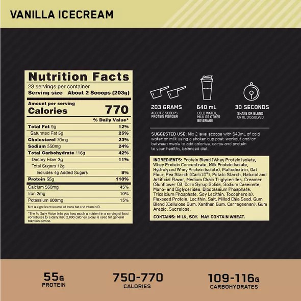 Optimum Nutrition Gold Standard Gainer Vanilla 4.67kg Slovenija | NQM-920467