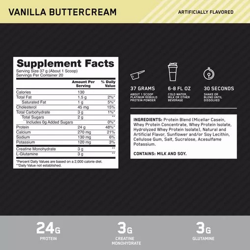 Optimum Nutrition Platinum Rebuild Vanilla Buttercream 1.63 lb (20 Servings) Slovenija | OHB-715290